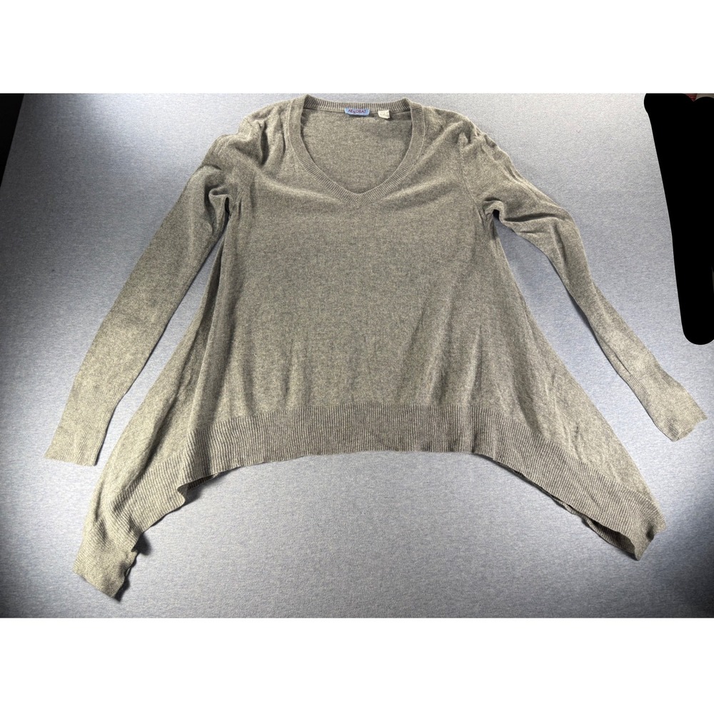 Acrobat Gray Silk Cashmere Shark Bite Hem V-Neck A-Line Swing Sweater M